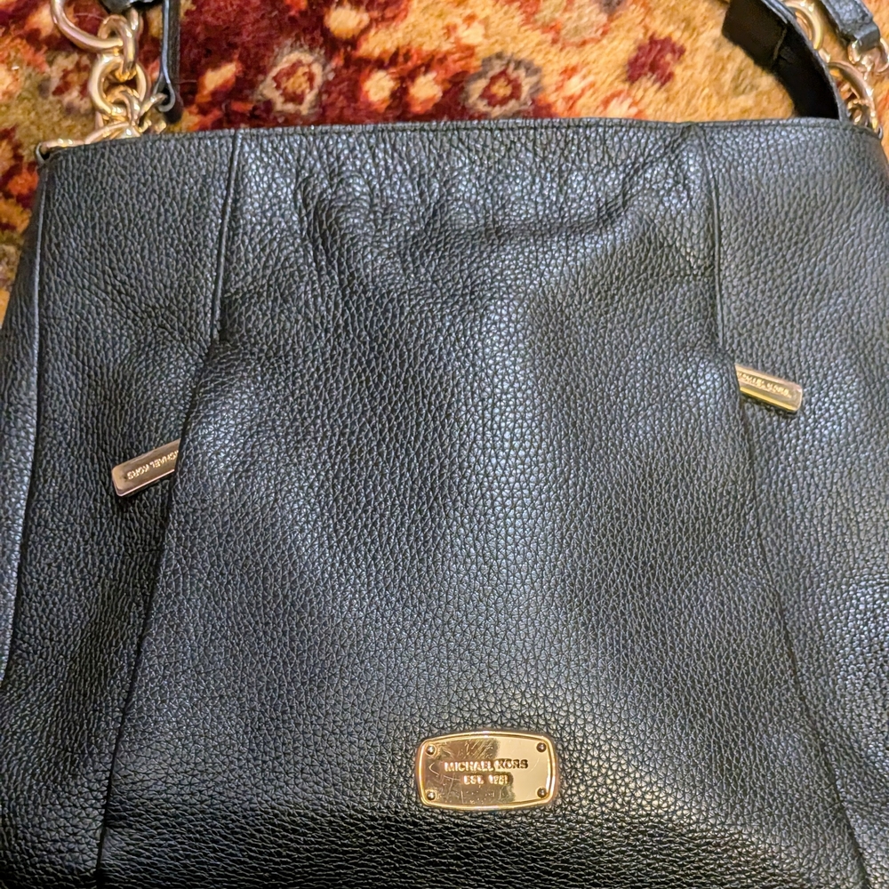 Michael Kors Black "Hallie" Leather Shoulder Bag - New Without Tags